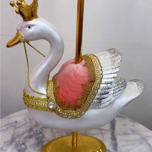 Ornate Swan Table Accent with Pink and Gold Trim